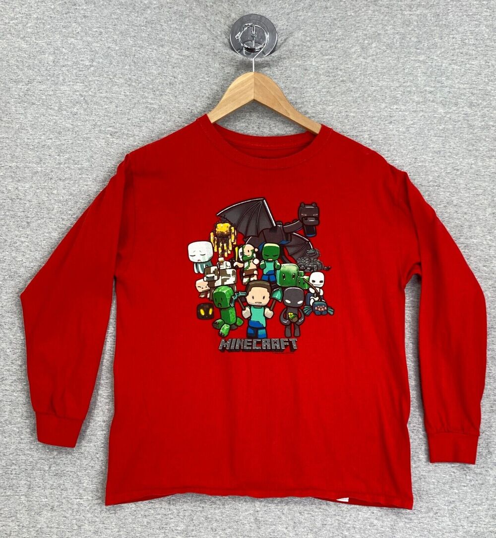 MineCraft Shirt Youth Boys Extra Large Red Mojang Long Sleeve Graphic Tee Gaming